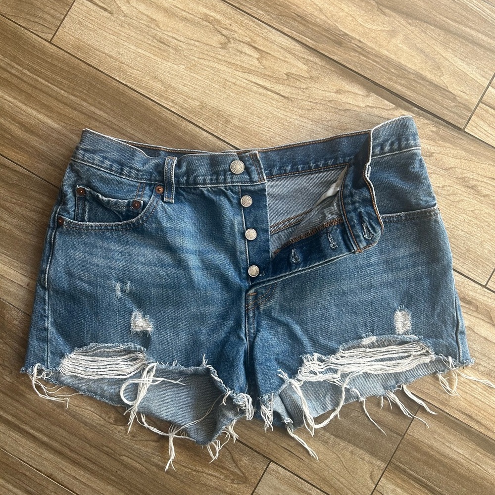 Levi's Blue Distressed Jean Shorts